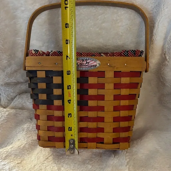 Longaberger 25th Anniversary Basket w/ Red & Blue Flag, Fabric & Plastic Liner - Picture 2 of 11